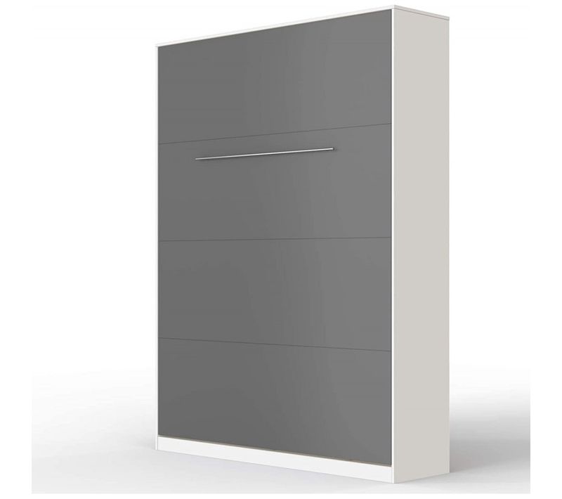 Armoire Lit Escamotable 140x200 Cm Mural Supérieur Vertical Blanc/anthracite