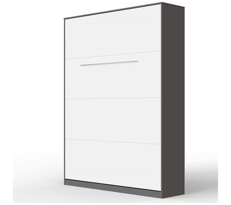 Armoire Lit Escamotable 140x200 Cm Mural Supérieur Vertical Anthracite/blanc