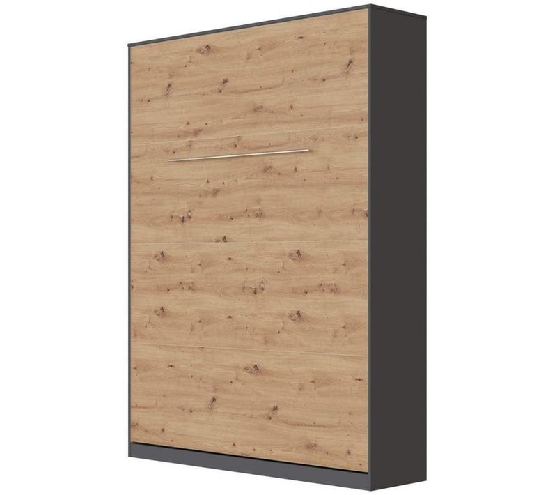 Armoire Lit Escamotable 140x200 Cm Mural Supérieur Vertical Anthracite/chêne Sauvage