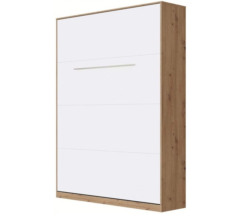 Armoire Lit Escamotable 140x200 Cm Mural Supérieur Vertical Chêne Sauvage/blanc