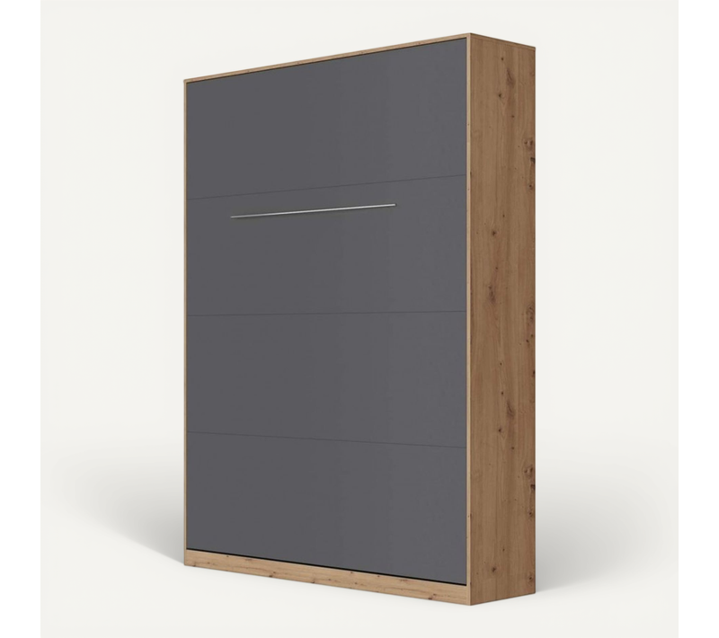 Armoire Lit Escamotable 140x200 Cm Mural Supérieur Vertical Chêne Sauvage/anthracite