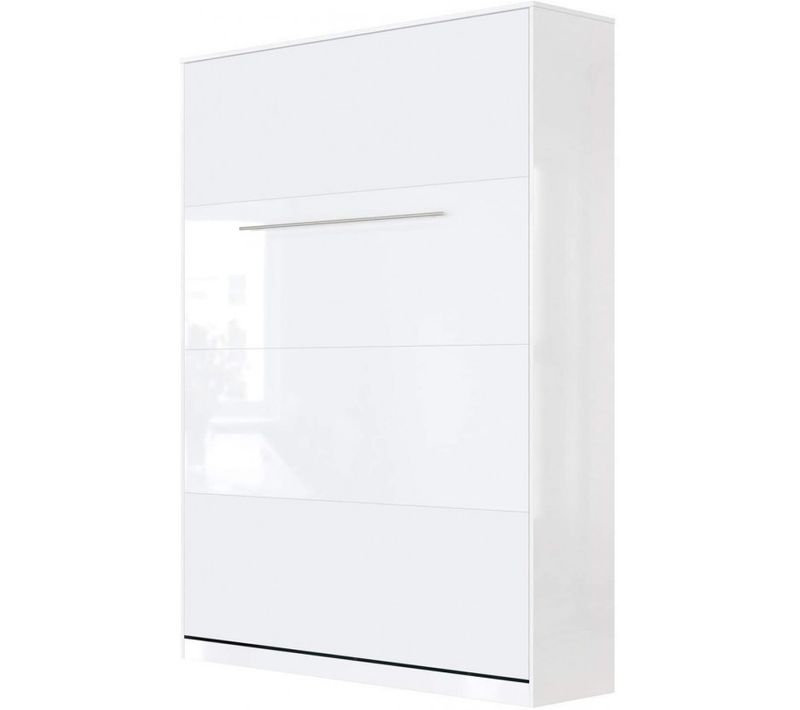 Armoire Lit Escamotable 140x200 Cm Mural Supérieur Vertical Blanc/blanc Brillant