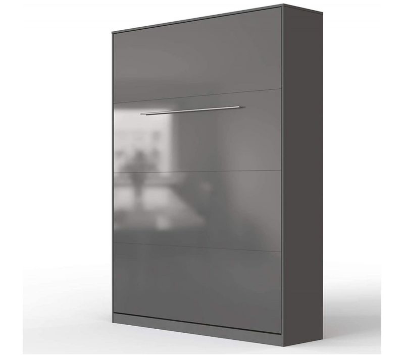 Armoire Lit Escamotable 140x200 Cm Mural Supérieur Vertical Anthracite/anthracite Brillant