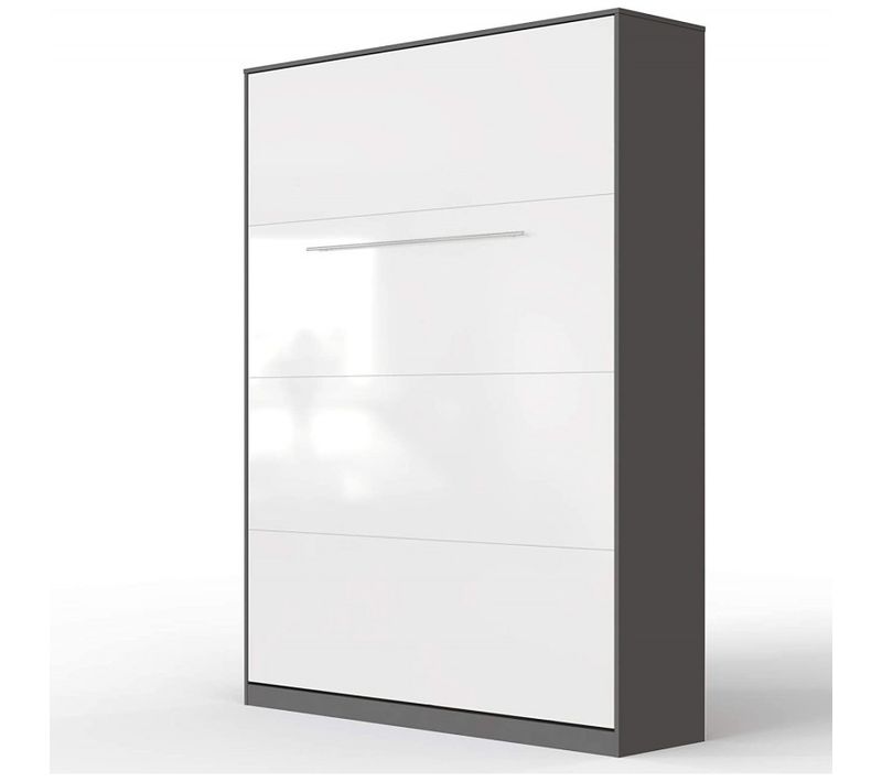 Armoire Lit Escamotable 140x200 Cm Mural Supérieur Vertical Anthracite/blanc Brillant