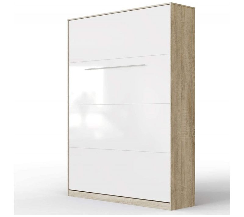 Armoire Lit Escamotable 140x200 Cm Mural Supérieur Vertical Chêne Sonoma/blanc Brillant