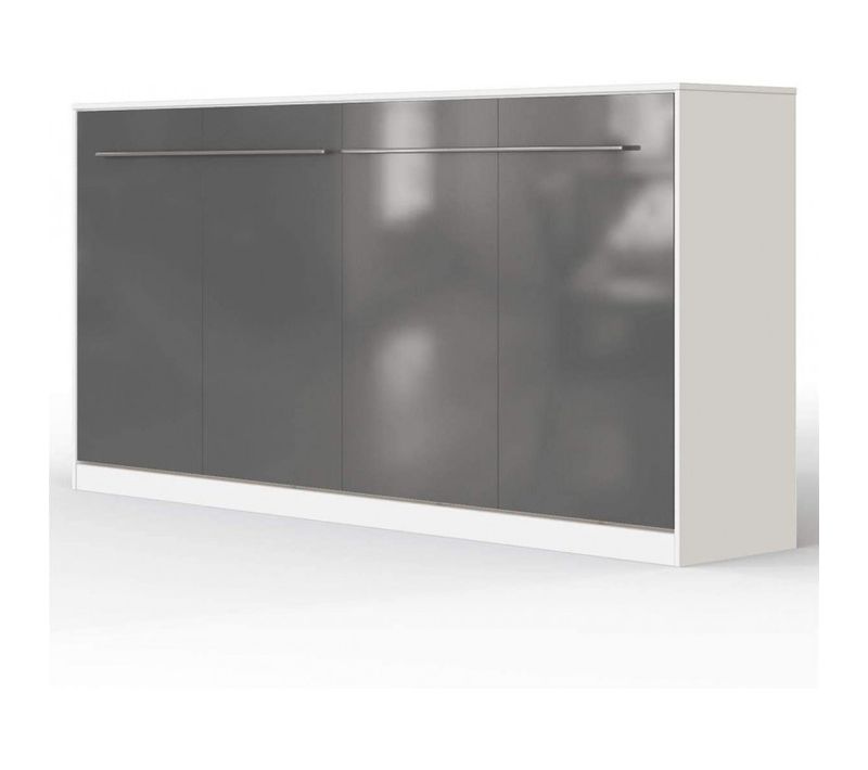 Armoire Lit Escamotable 90x200 Cm Supérieur Horizontal Mural Blanc/anthracite Brillant