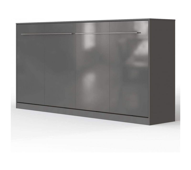 Armoire Lit Escamotable 90x200 Cm Supérieur Horizontal Mural Anthracite/anthracite Brillant