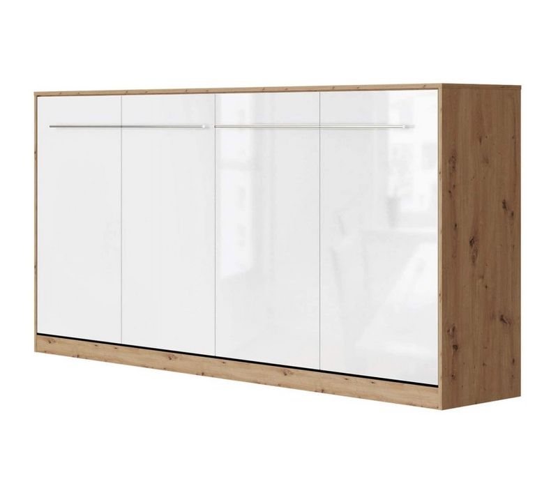 Armoire Lit Escamotable 90x200 Cm Supérieur Horizontal Mural Chêne Sauvage/blanc Brillant