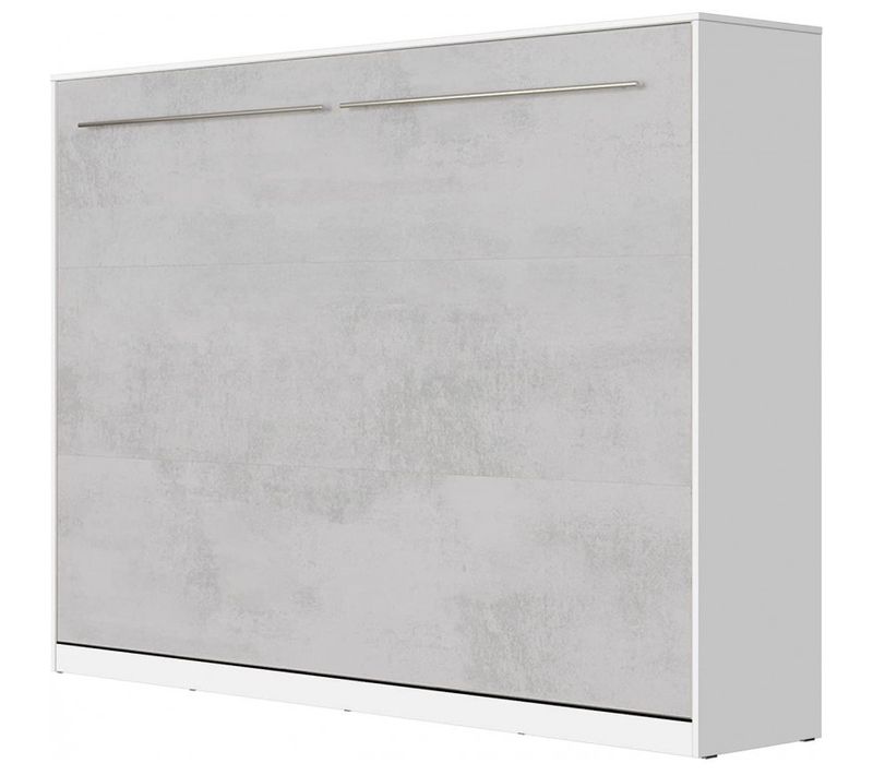 Armoire Lit Escamotable 140x200 Cm Supérieur Horizontal Mural Blanc/béton