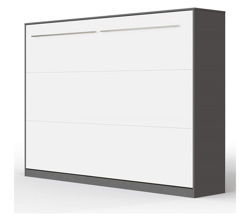 Armoire Lit Escamotable 140x200 Cm Supérieur Horizontal Mural Anthracite/blanc