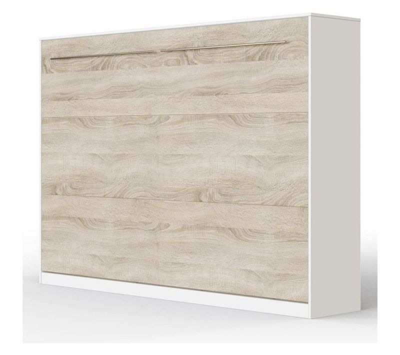 Armoire Lit Escamotable 140x200 Cm Supérieur Horizontal Mural Chêne Sonoma/blanc