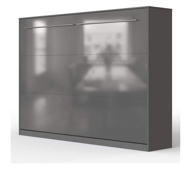 Armoire Lit Escamotable 140x200 Cm Supérieur Horizontal Mural Anthracite/anthracite Brillant