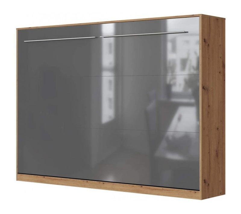 Armoire Lit Escamotable 140x200 Cm Supérieur Horizontal Mural Chêne Sauvage/anthracite Brillant