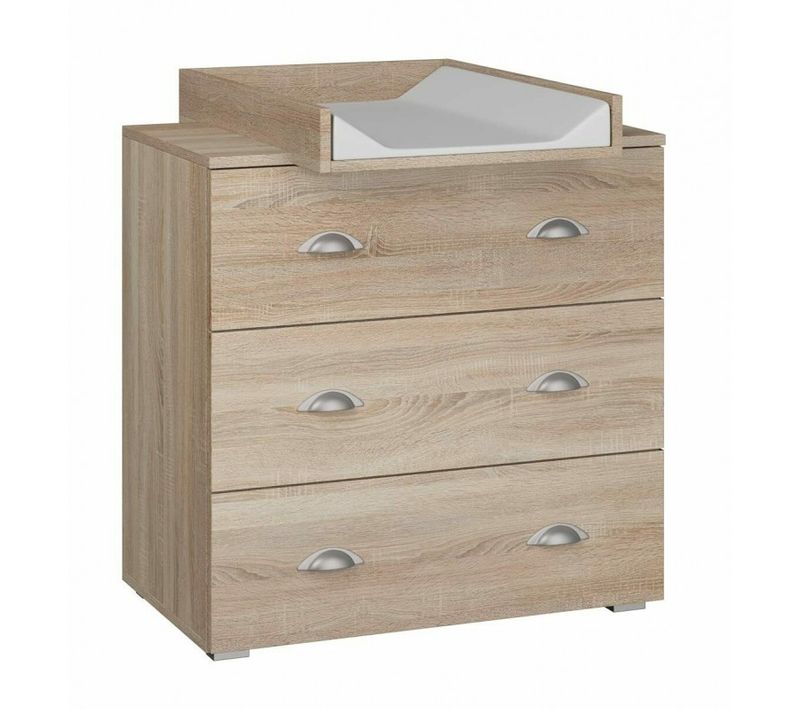Commode à Langer Bébé Enfant Sonoma Table + Matelas à Langer Amovible 80x48x90 Cm- 3 Tiroirs Mia