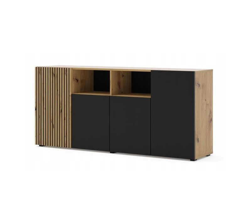 Buffet De Rangement Meuble Noir/chêne Artisanale 180x42x82cm Auris 4d C Sideboard