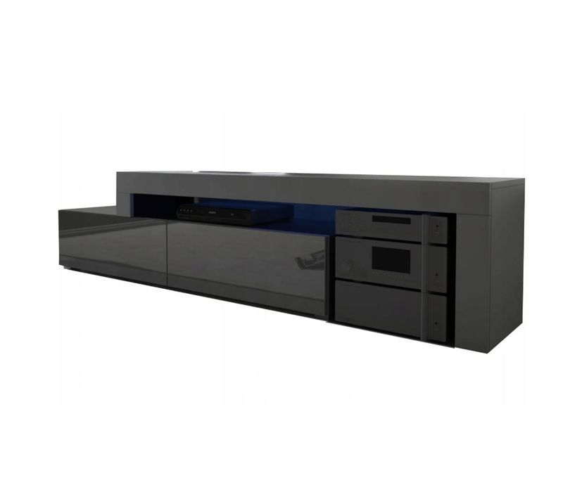 Meuble TV Flex Noir M Et Noir Laqué - LED Inclus - Extensible - Angle
