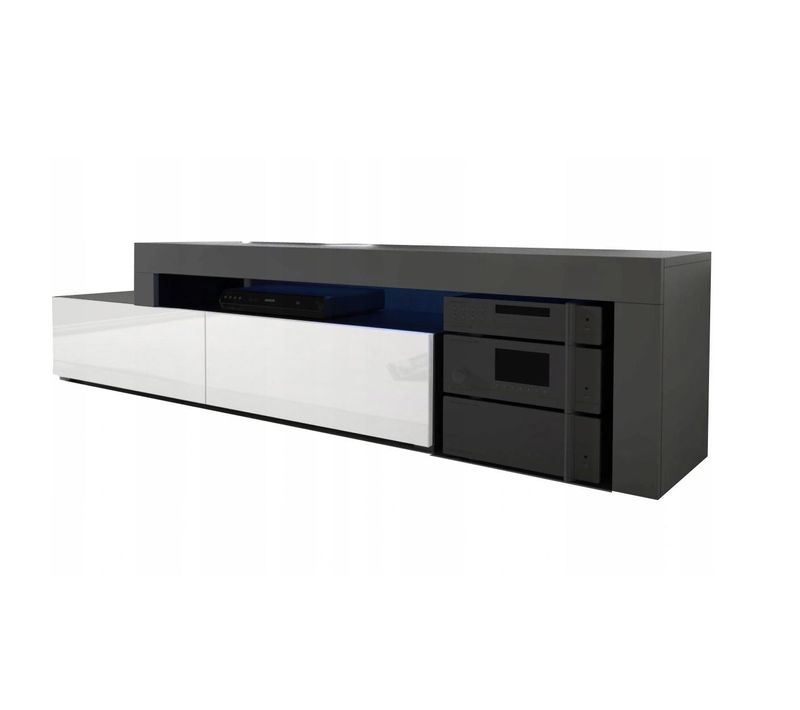 Meuble TV Flex Noir M Et Blanc Laqué - LED Inclus - Extensible - Angle