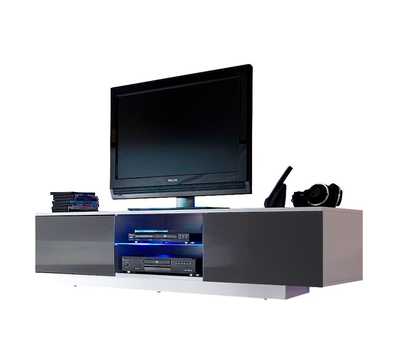 Meuble LED Suspendu Ou Posé TV Giorgio Blanc Mat Et Gris Laqué 160 Cm