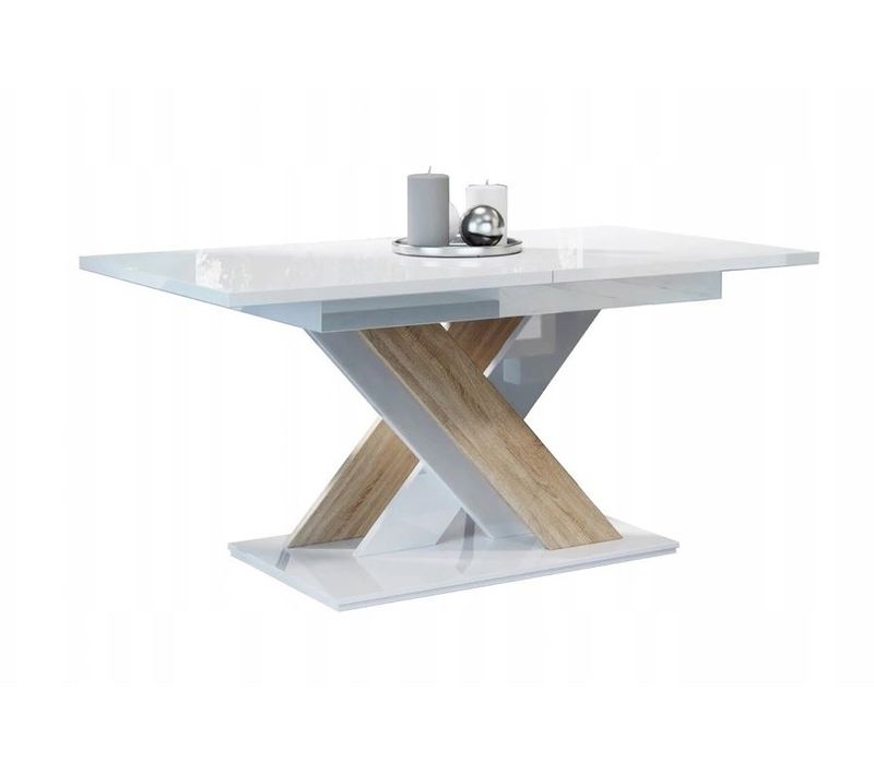 Table à Manger Extensible Bruce - Bois Chene Et Blanc Laque 140-180