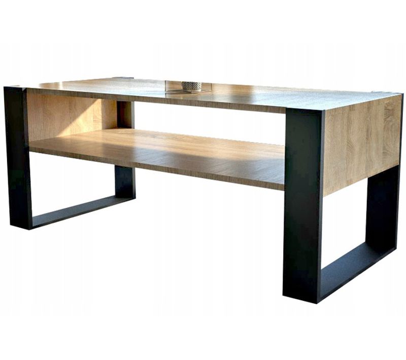 Table Basse Lovy Chene / Noir - Style Industriel - 120cm X 64 Cm