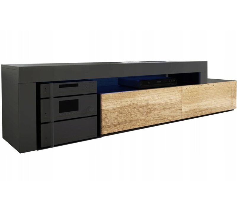 Meuble TV Flex Noir Et Bois - LED Inclus - Extensible - Angle - Industriel