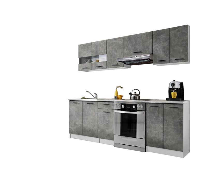 Cuisine Bigo 7 Éléments - Finition Bas Beton Haut Beton 240 Cm