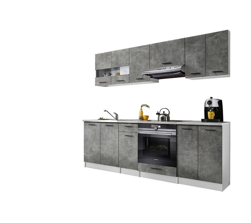 Cuisine Bigo 8 Éléments - Finition Bas Beton Haut Beton 240 Cm