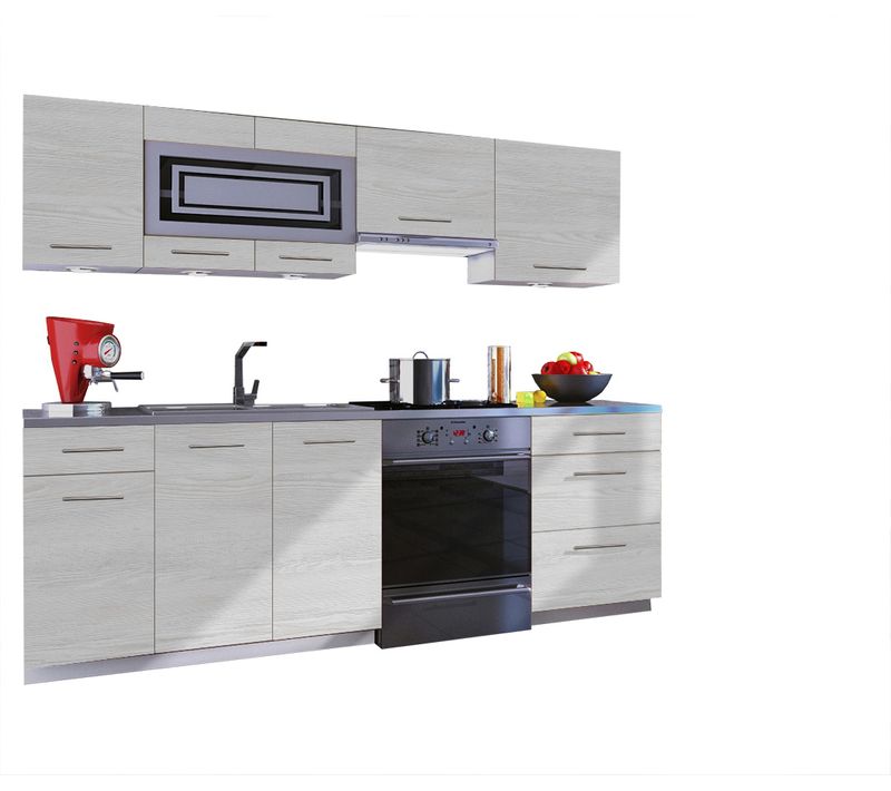 Cuisine Giovanna 7 Éléments - Bois Blanchi 2m40 - Grand Casserolier