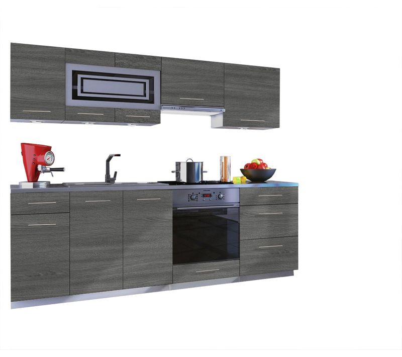 Cuisine Giovanna 8 Éléments - Bois Grisé 2m40 Casserolier Four Encastrable