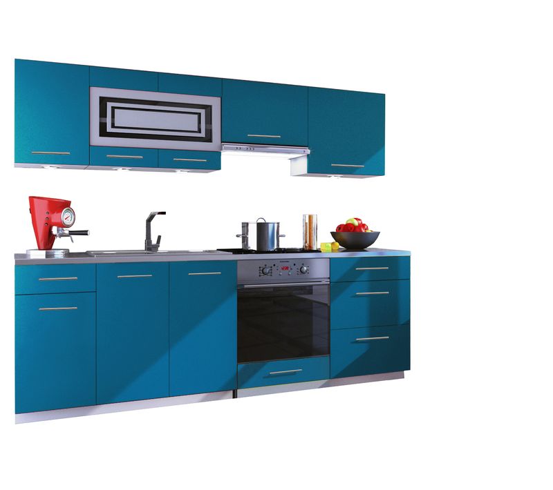 Cuisine Giovanna 8 Éléments - Turquoise Mat 2m40 Casserolier Four Encastrable