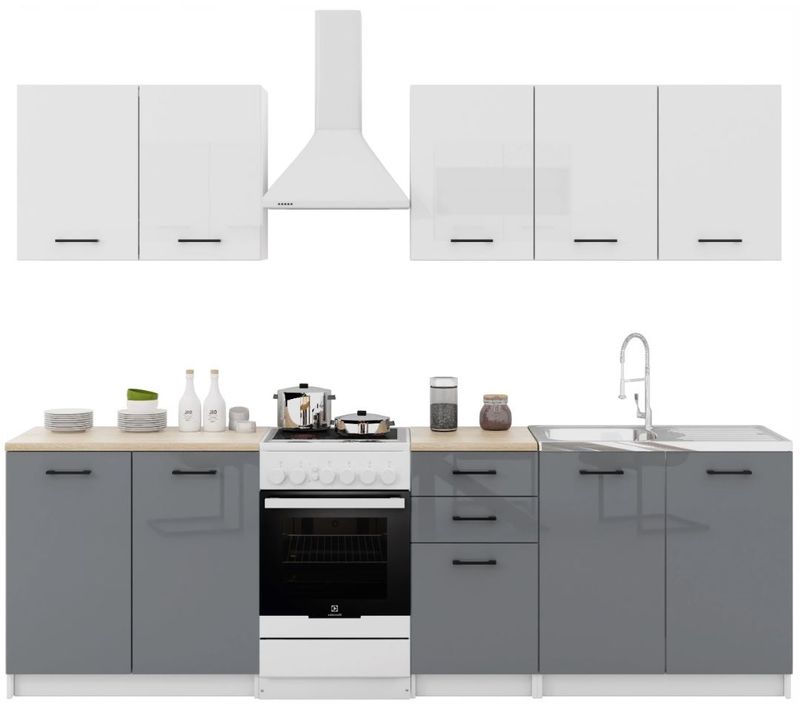 Cuisine Sanclar 6 Éléments - Haut Blanc Bas Gris Laqué En 2 Metres