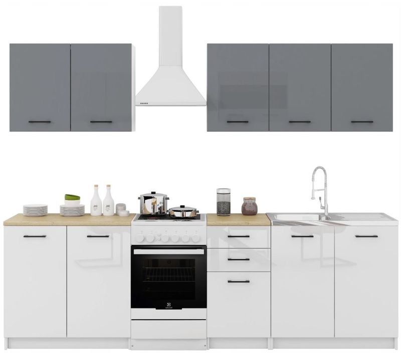 Cuisine Sanclar 6 Éléments - Haut Gris Bas Blanc Laqué En 2 Metres