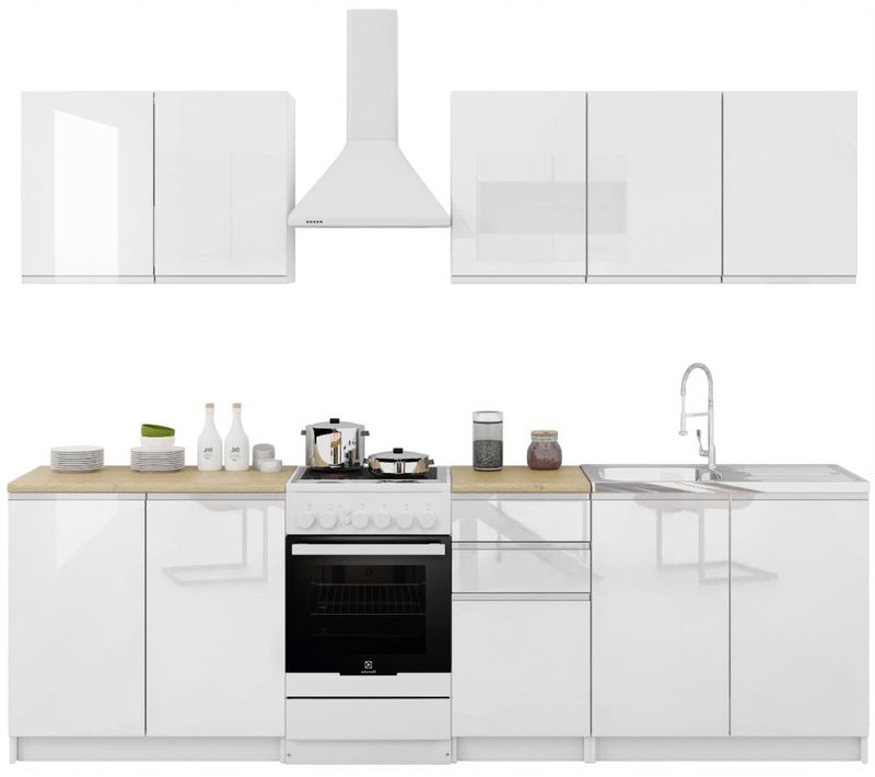 Cuisine Handys 6 éléments Vrai Laqué Blanc - Sans Poignées 2m