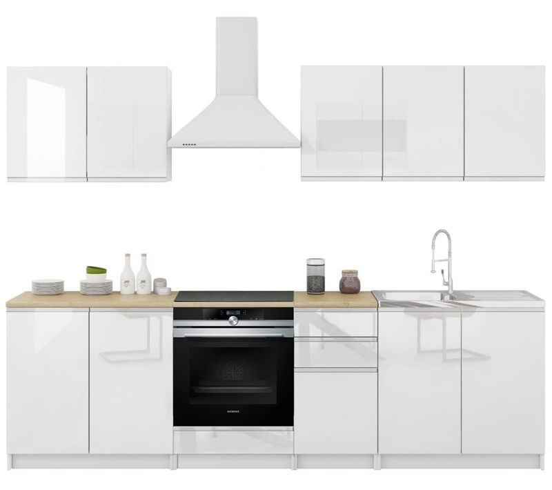 Cuisine Handys 7 Éléments Laqué Blanc - Sans Poignées 2m60 Four Encastrable
