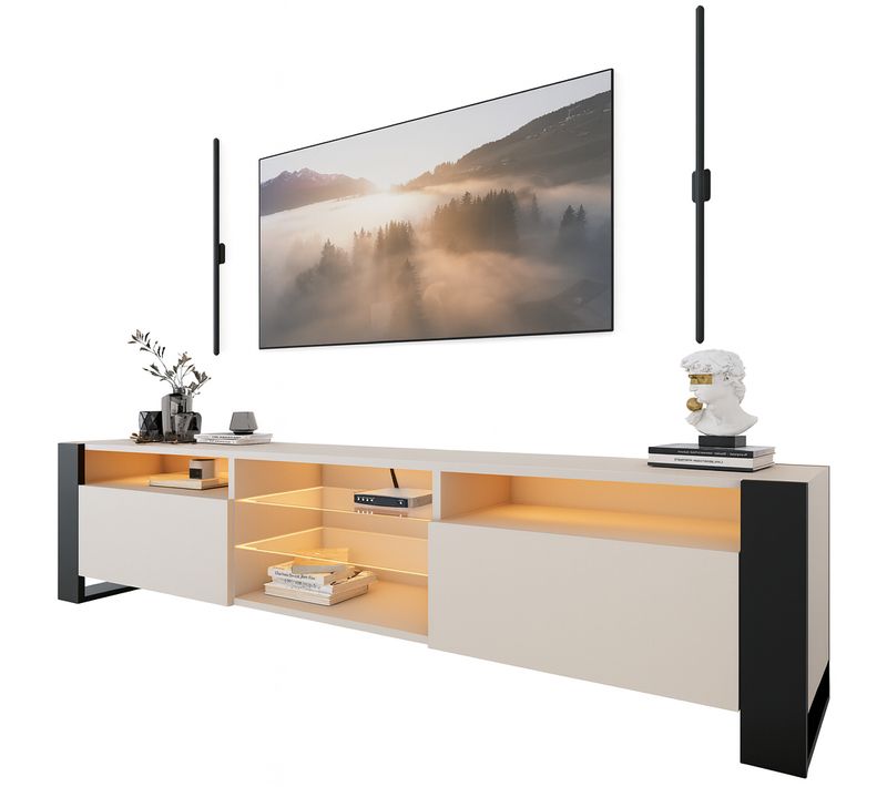 Meuble TV Lovy Cachemire Beige Gris 200 Cm LED Rgb - Style Glamour Industriel