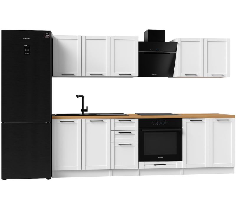 Cuisine Complète Quadro Blanc 7 Éléments Avec Façades à Cadre - 260 Cm