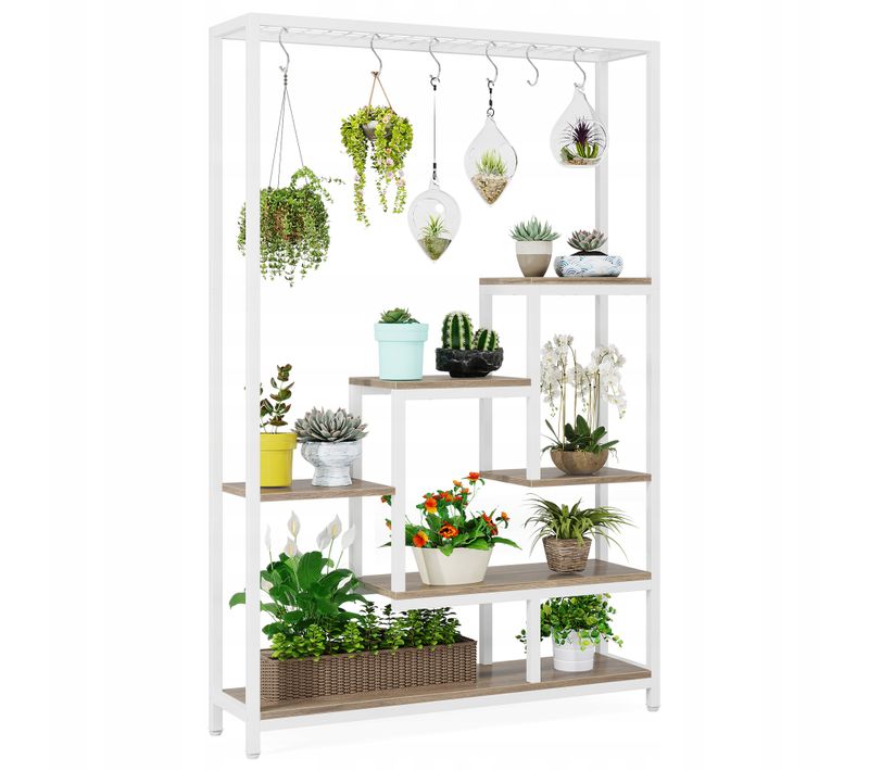 Support Pour Plantes D'intérieur à 5 Niveaux, Étagère En Métal Avec 10 Crochets De Suspension