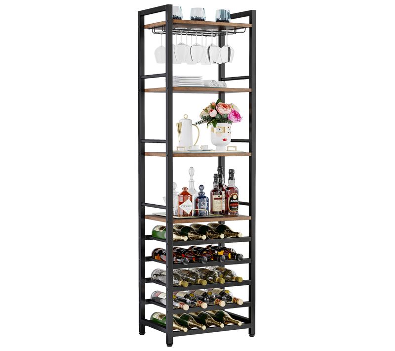Casier à Vin Étagère à Bouteilles Autonome à 9 Étages Avec Support En Verre Et Étagères De Rangement