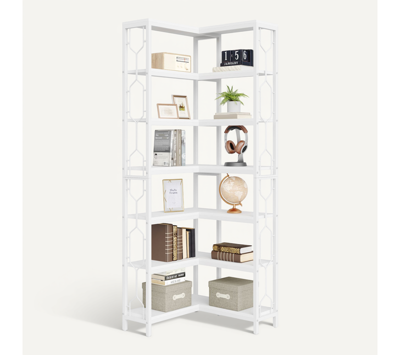 Bibliothèque D'angle, Étagère Industrielle à 7 Niveaux, La Cuisine, Blanc