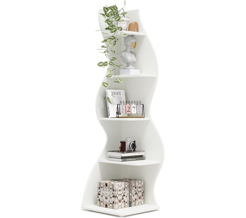Étagère D'angle Moderne à 5 Niveaux, Petite Bibliothèque D'angle Élégante Pour La Salon