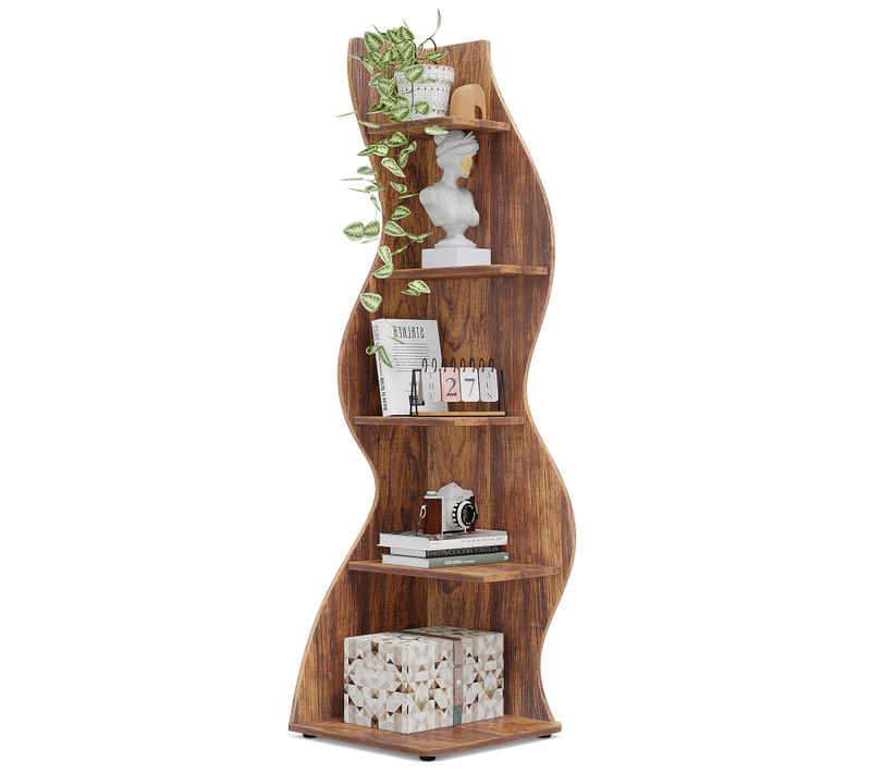Étagère D'angle Moderne à 5 Niveaux, Petite Bibliothèque D'angle Élégante