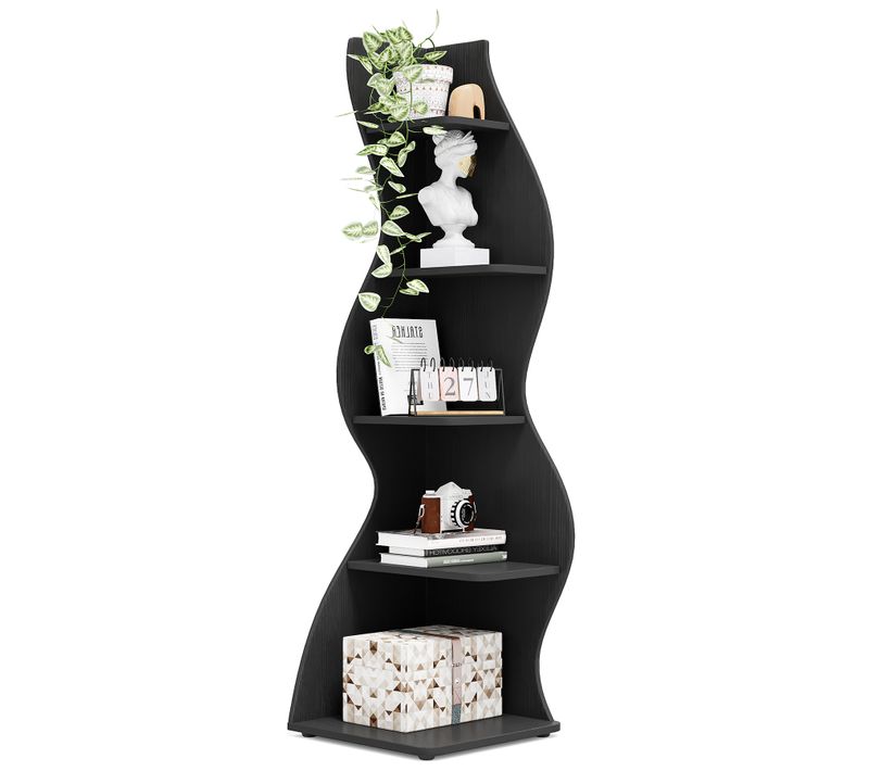 Petite Bibliothèque D'angle Élégante -étagère D'angle Moderne à 5 Niveaux - Noir