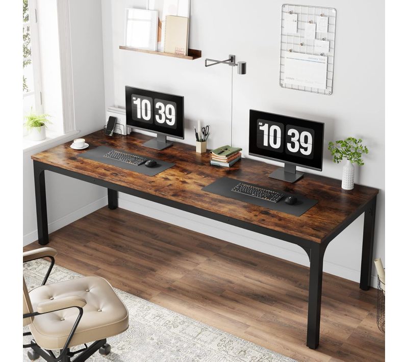 Bureau Informatique, Double Bureau Long Pour Chambre De Bureau à Domicile, 200 X 70 X 75 Cm