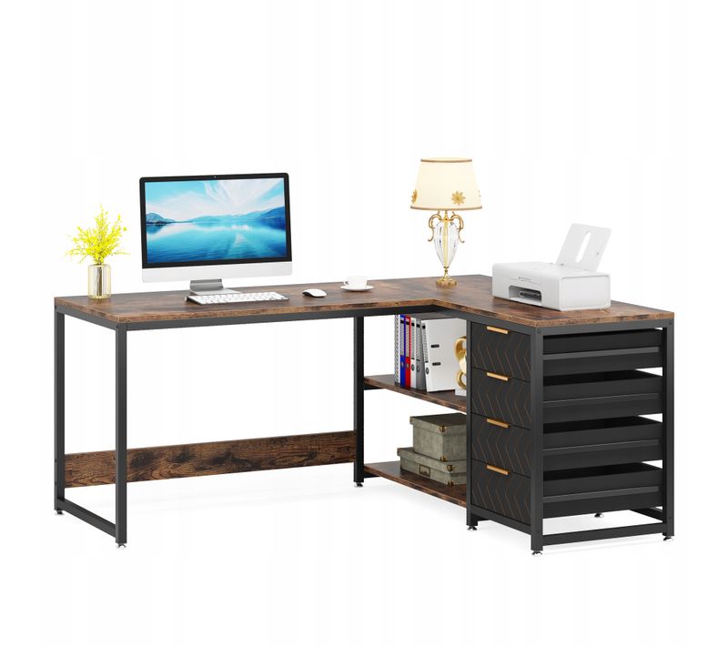 Bureau D'angle En Forme De L Avec Étagères, Réversible, En Forme De L