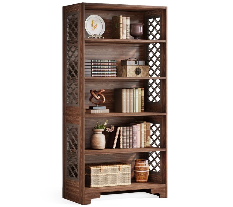 Bibliothèque à 6 Niveaux, 180 Cm, Bibliothèque Haute Vintage, Étagère De Rangement à 5 Niveaux