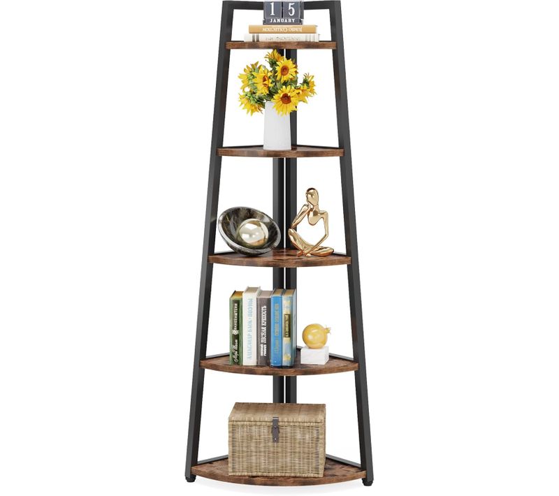 Bibliothèque D'angle De 176 Cm De Haut - Étagère D'angle Rustique à 5 Niveaux, Marron