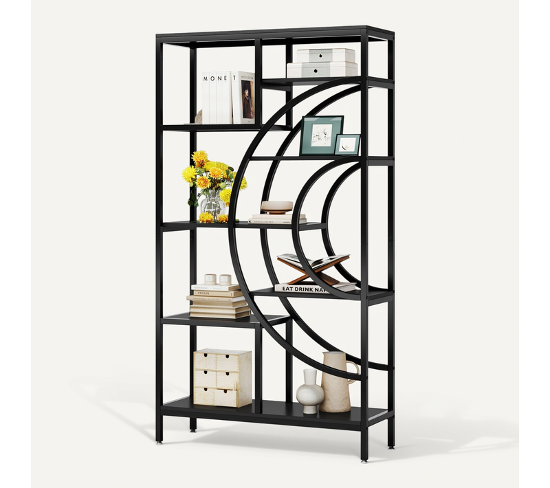 Bibliothèque Géométrique, Étagères Industrielles à 8 Niveaux Pour Salon (noir, 1)