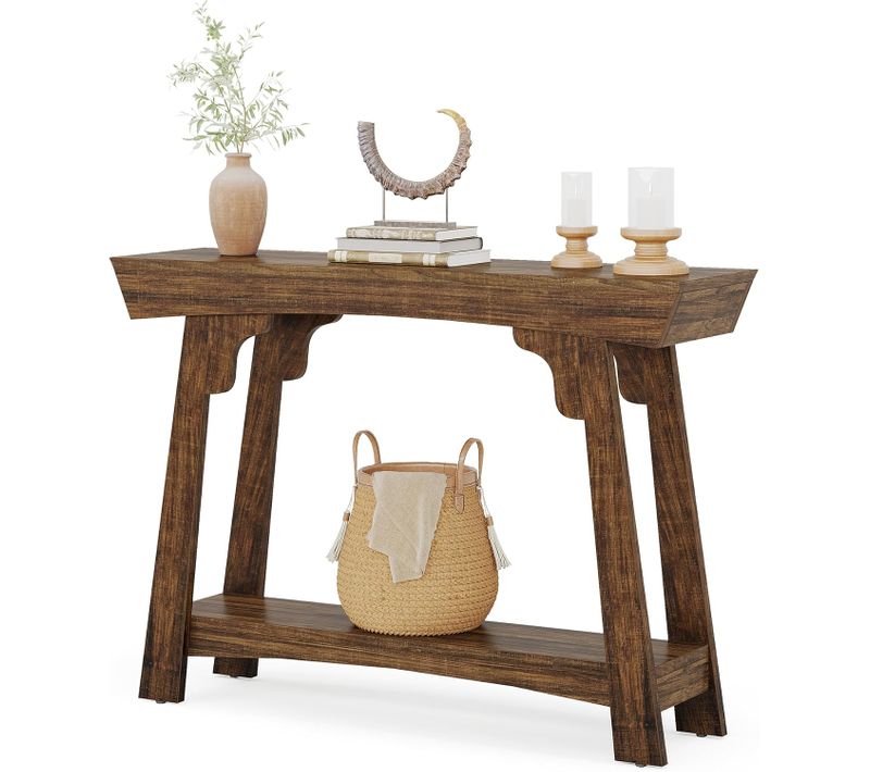 Table Console De 105 Cm Avec Rangement, 2 Niveaux En Bois,pour Foyer, Couloir, Salon, Marron