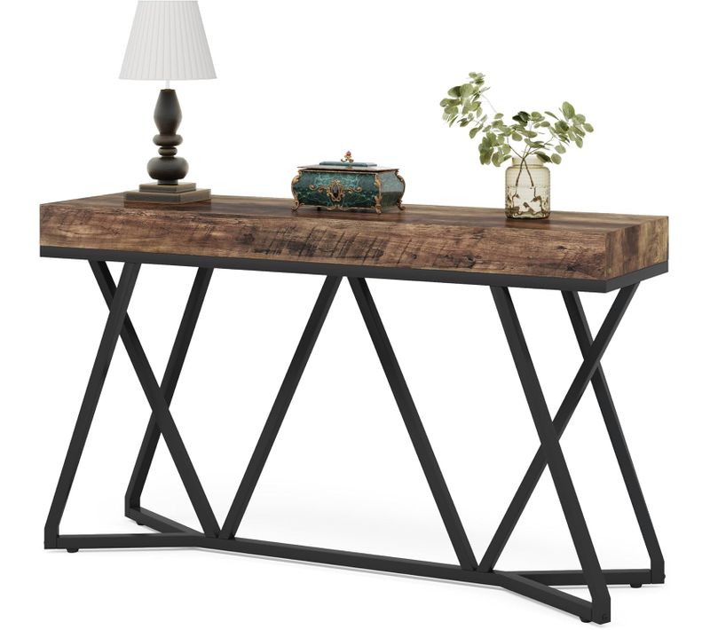 Table Console De 140cm, Table D'accentuation Industrielle Pour Couloir, Salon, Entrée
