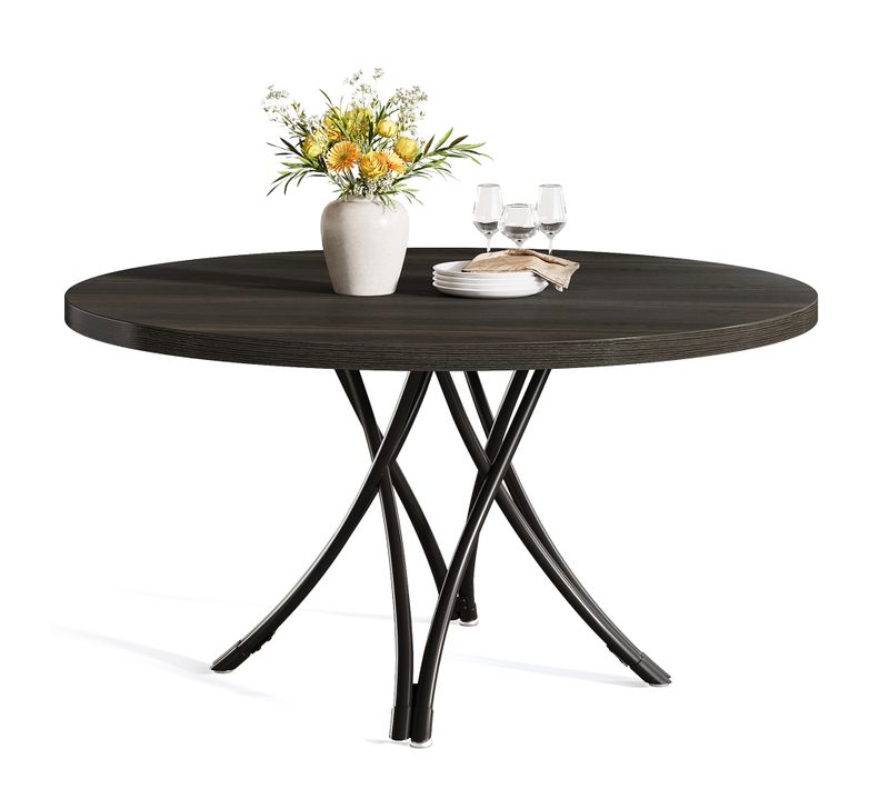 Table De Salle à Manger Ronde Pour 120 Cm, Table De Cuisine Ronde Pour Cuisine, Salon, Noir